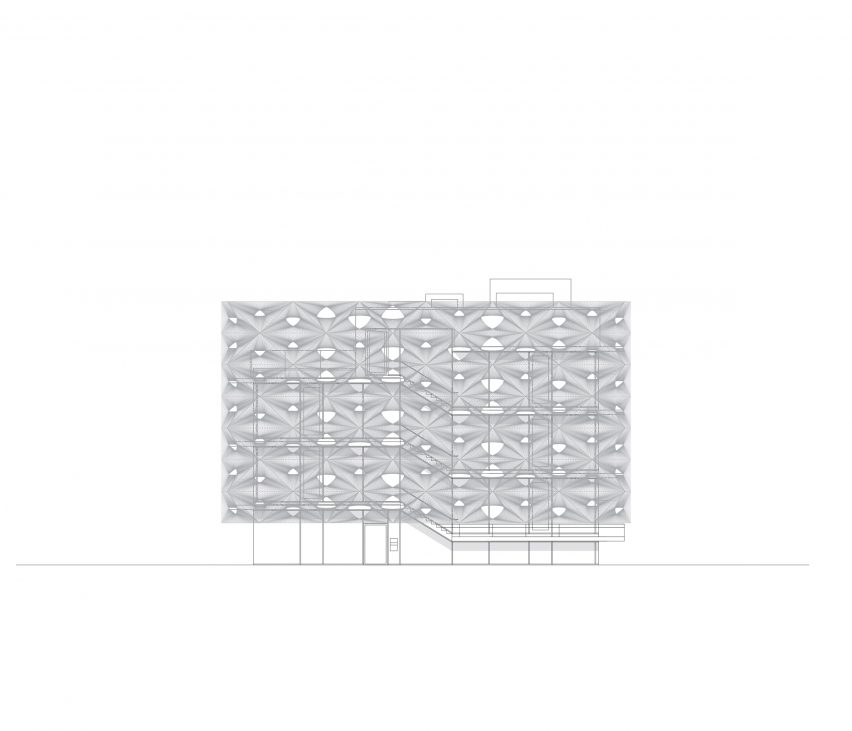 Elevation drawing of Texoversum by Allmannwappner and Menges Scheffler Architeckten