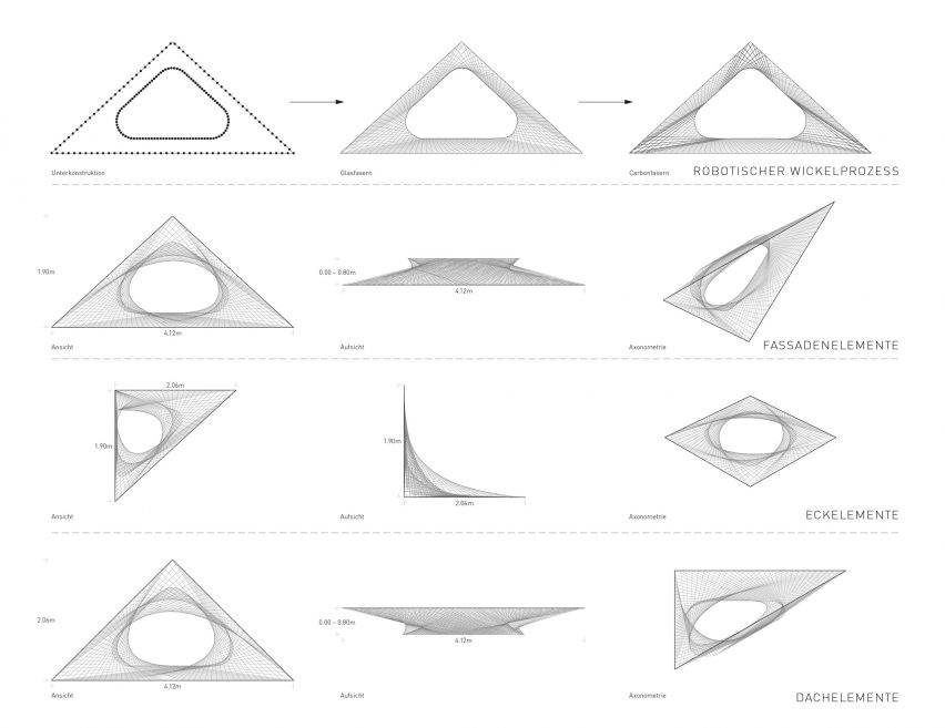 Facade detail drawings of Texoversum by Allmannwappner and Menges Scheffler Architeckten