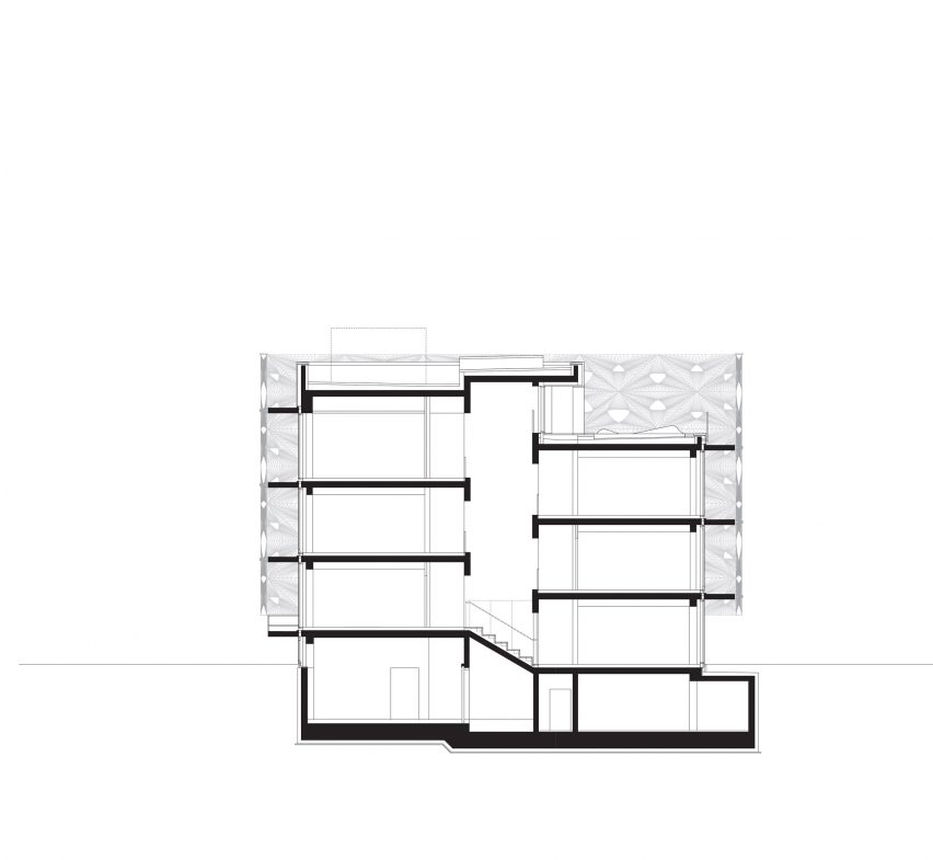 Section drawing of Texoversum by Allmannwappner and Menges Scheffler Architeckten