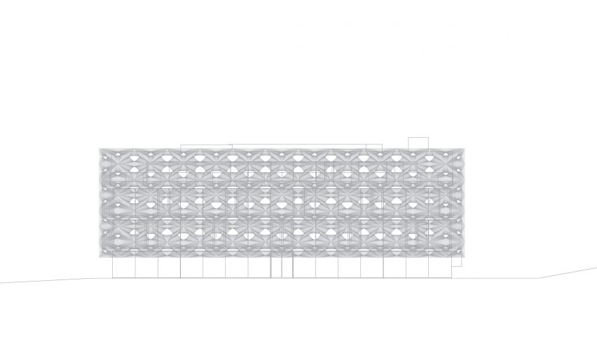 Elevation drawing of Texoversum by Allmannwappner and Menges Scheffler Architeckten