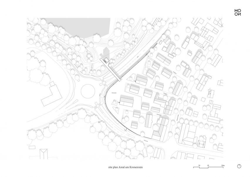 Plan drawing of carpark topped with a public park by Mono Architekten