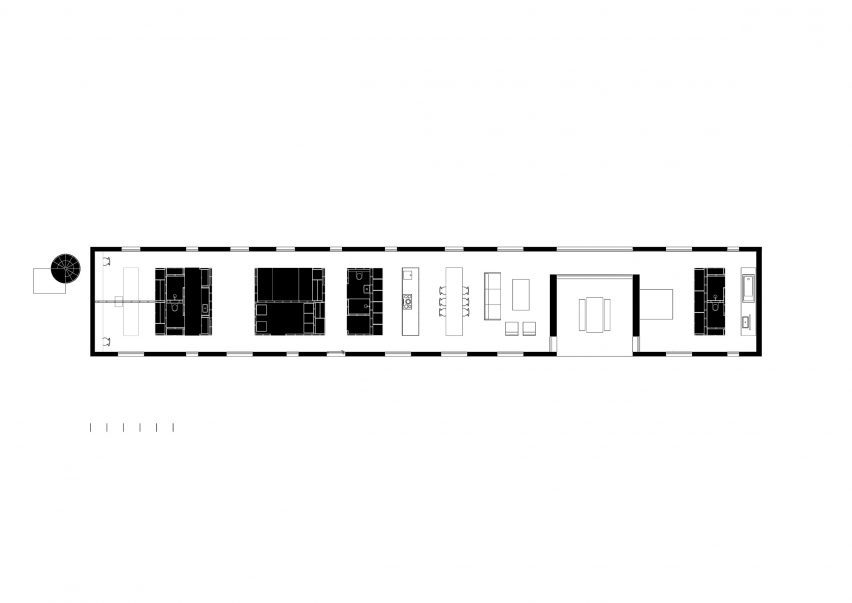Ground floor plan drawing of Casa Eñe by Estudio Albar in Spain