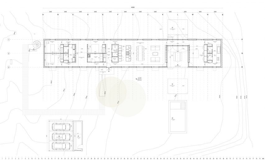 Ground floor plan drawing of Casa Eñe by Estudio Albar in Spain