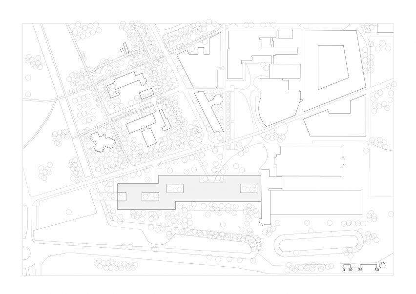Plan drawing of university campus in the Netherlands by Civic architects and VDNDP
