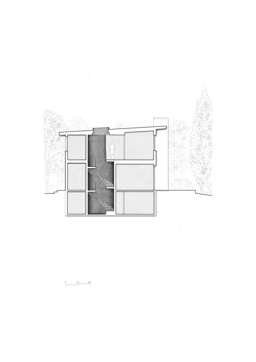 Section drawing of home renovation in France by Atelier Delalande Tabourin