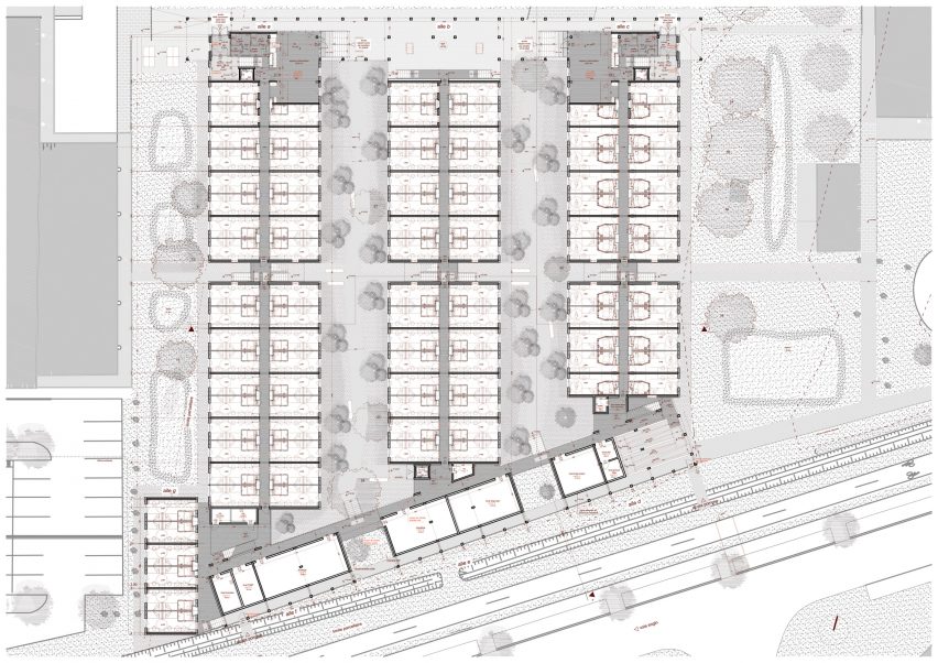 Plan drawing of student accommodation in France designed by Igniacio Prego Architectures