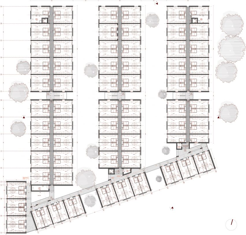 Plan drawing of student accommodation in France designed by Igniacio Prego Architectures