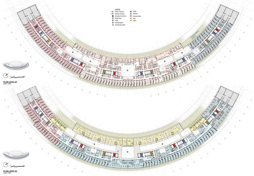 Second and third floor plans of the Cremona hospital by Mario Cucinella Architects