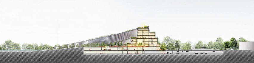 Section drawing of the Cremona hospital by Mario Cucinella Architects