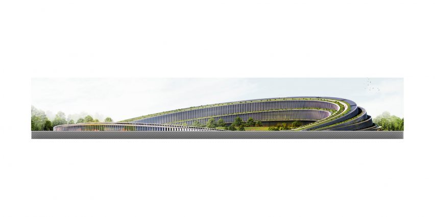 Elevation drawing of the Cremona hospital by Mario Cucinella Architects