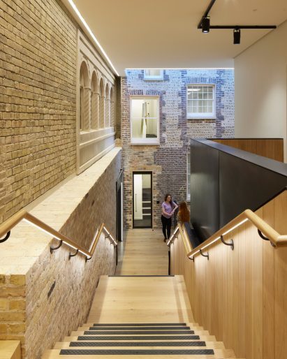 Stairs in the gallery block at Brighton Dome Corn Exchange and Theatre refurbishment by FCBS
