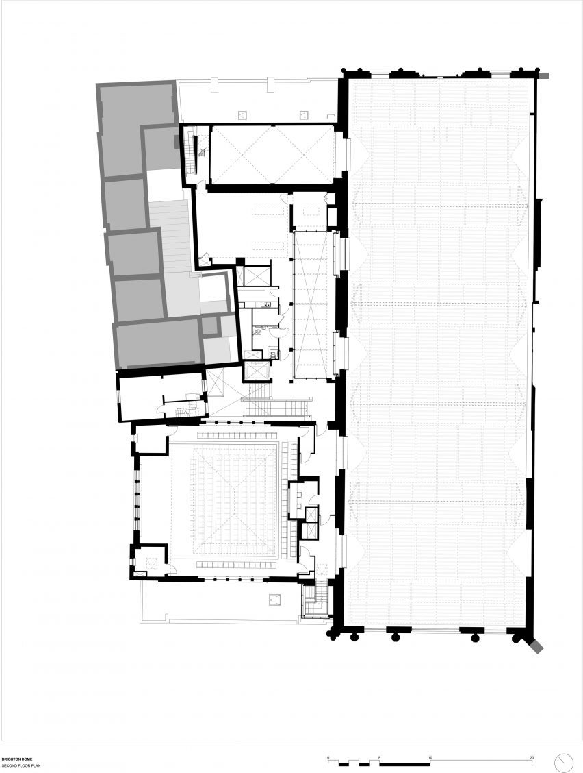 Second floor plan at Brighton Dome Corn Exchange and Theatre refurbishment by FCBS
