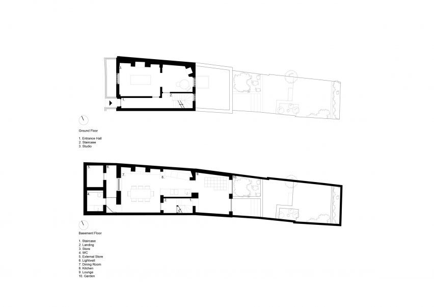 Basement and ground floor plans of Nelson Terrace by Paolo Cossu Arcitects