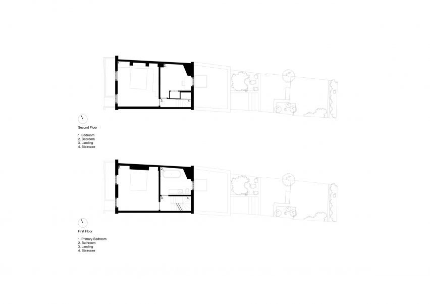 First and second floor plans of Nelson Terrace by Paolo Cossu Arcitects