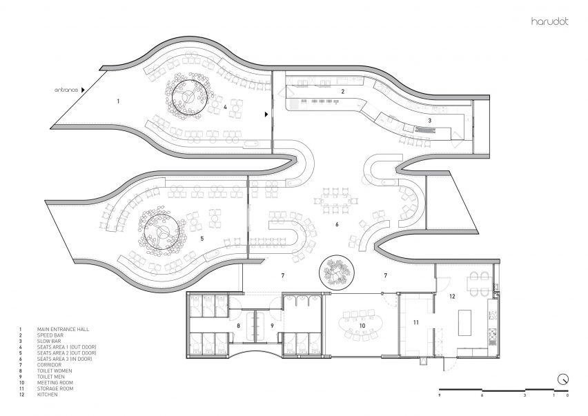 Floor plan of Harudot cafe by IDIN Architects