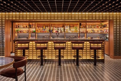 Back-lit glass brick bar at the Studio Frantzén restaurant