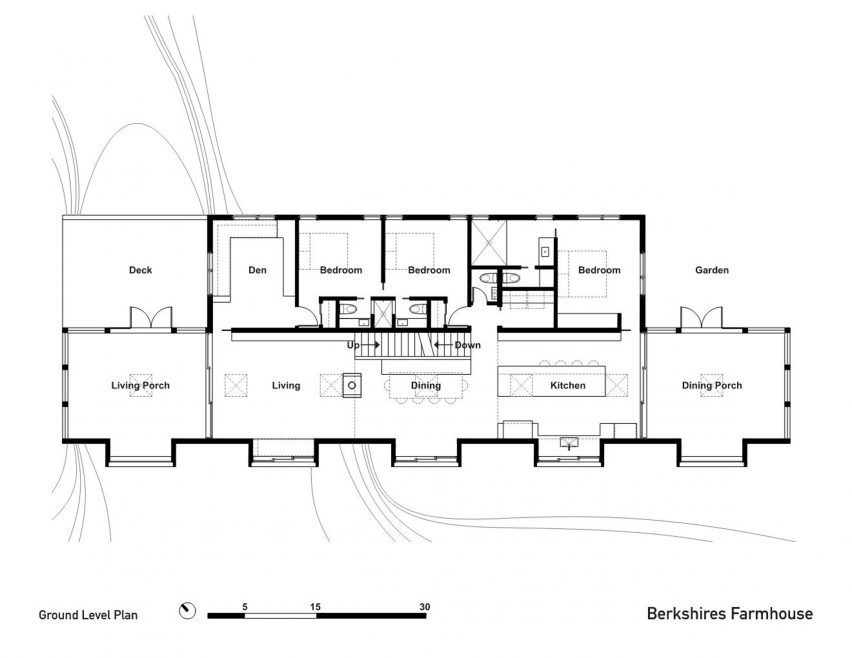 Ground level plan at Berkshires Farmhouse Massachusetts by Kinneymorrow