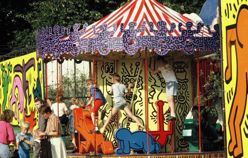 Kids playing on Keith Haring
