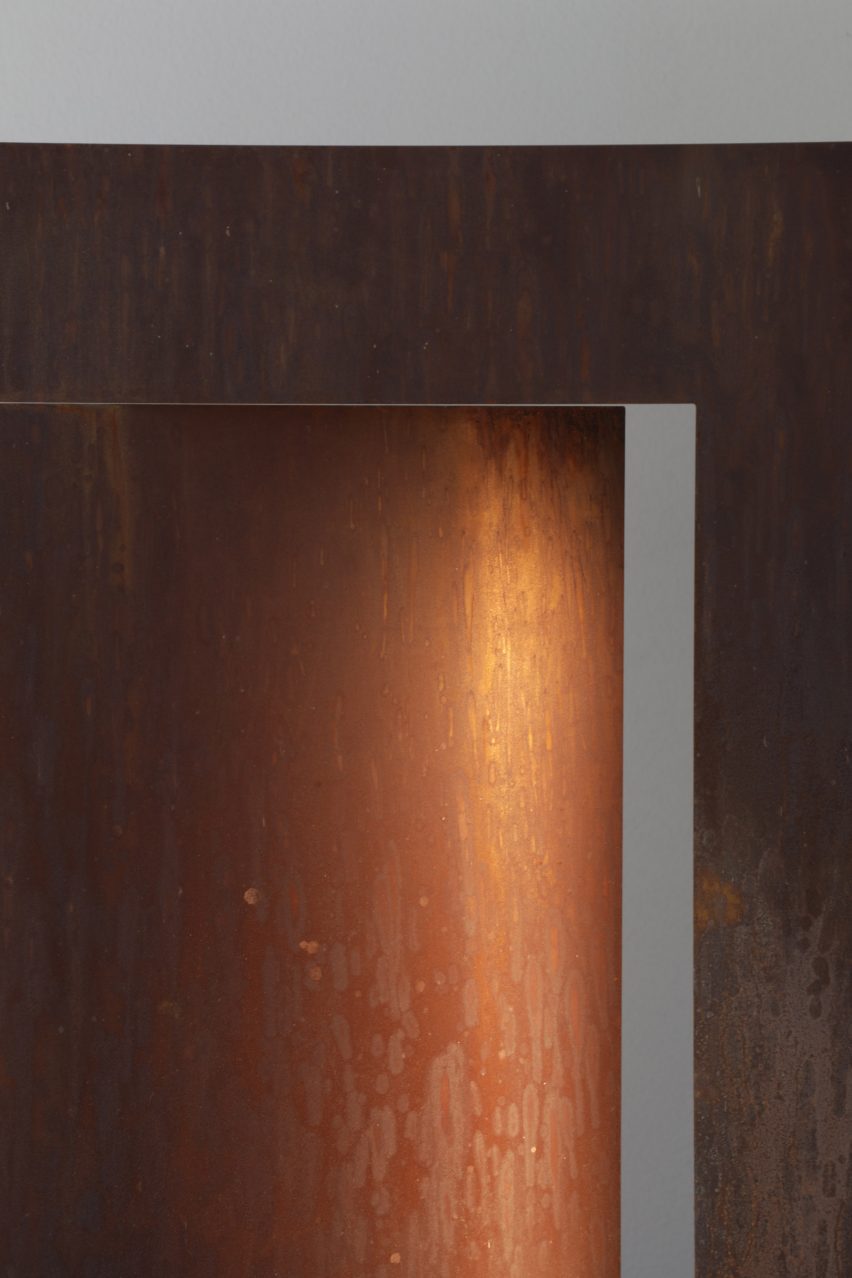 Manu Bañó designs lamp using a sheet of oxidised steel