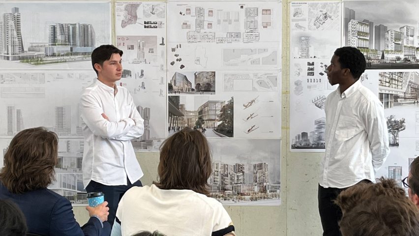 MArch students at University of Florida presenting their works to the professors