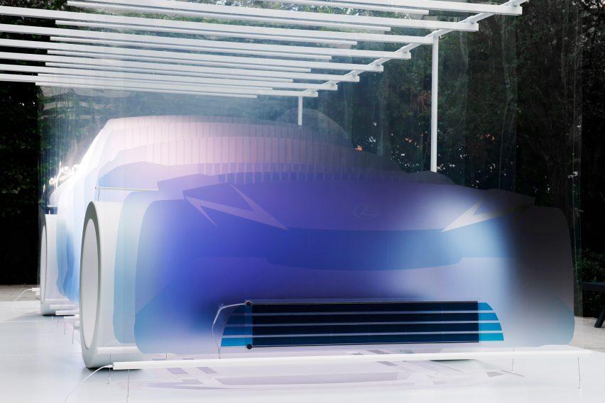 A car made of multicolored panes of film