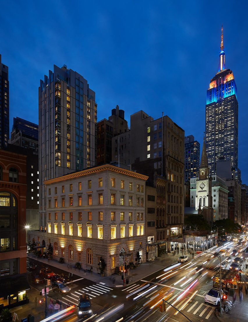 Tower and original building of the midtown hotel on fifth avenue