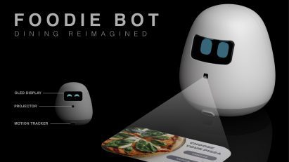 a robot projecting a menu on the floor