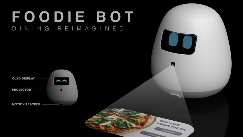 a robot projecting a menu on the floor