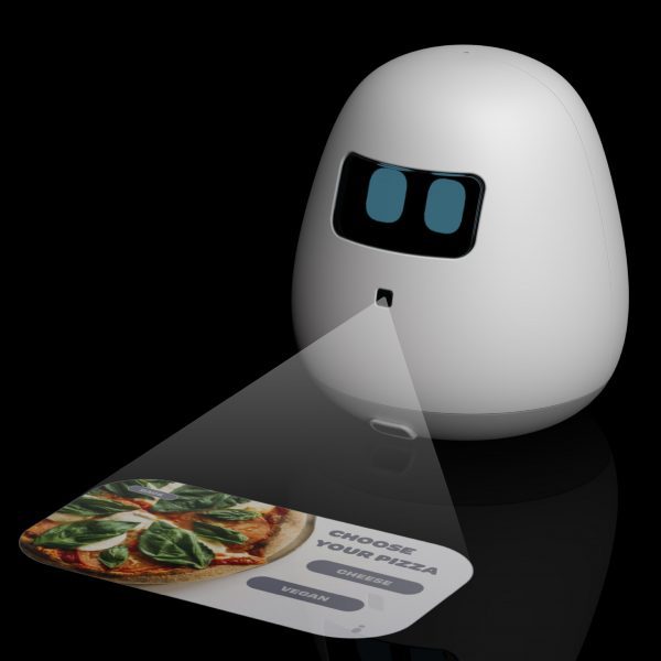 a robot projecting a menu on the floor