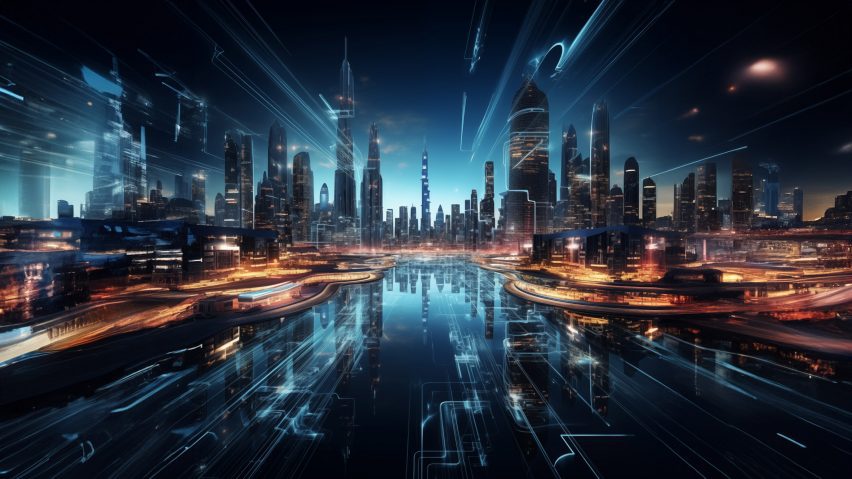 Computer generated image of a city with skyscrapers