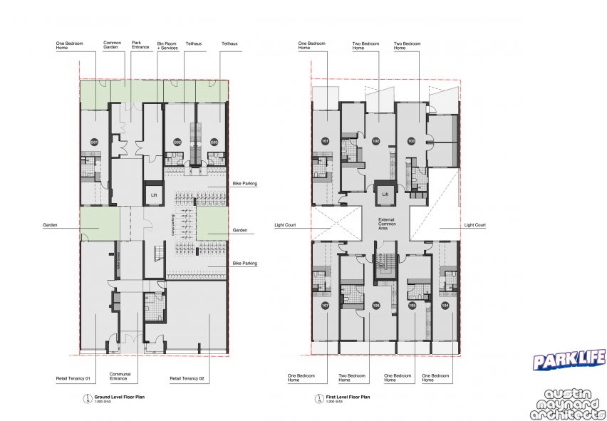 Floor plans for ParkLife apartment block in Melbourne by Austin Maynard Architects