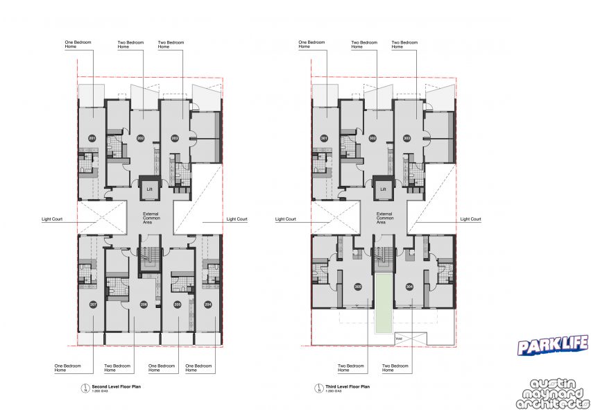Floor plans for ParkLife apartment block in Melbourne by Austin Maynard Architects