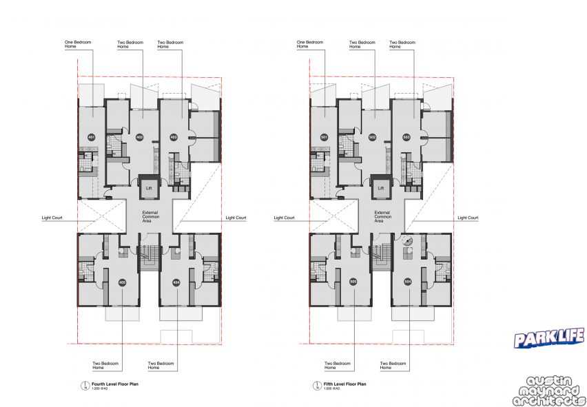 Floor plans in ParkLife apartment block in Melbourne by Austin Maynard Architects