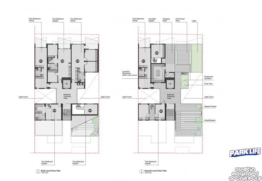 Floor plans for ParkLife apartment block in Melbourne by Austin Maynard Architects