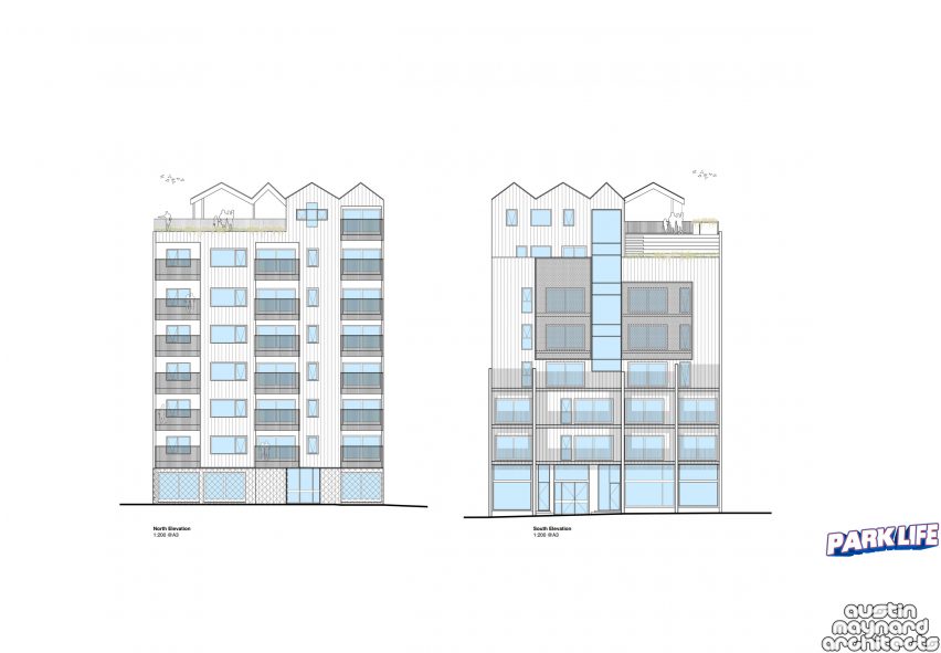 Elevations of ParkLife apartment block in Melbourne by Austin Maynard Architects