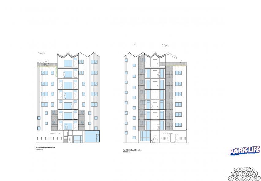 Elevations of ParkLife apartment block in Melbourne by Austin Maynard Architects