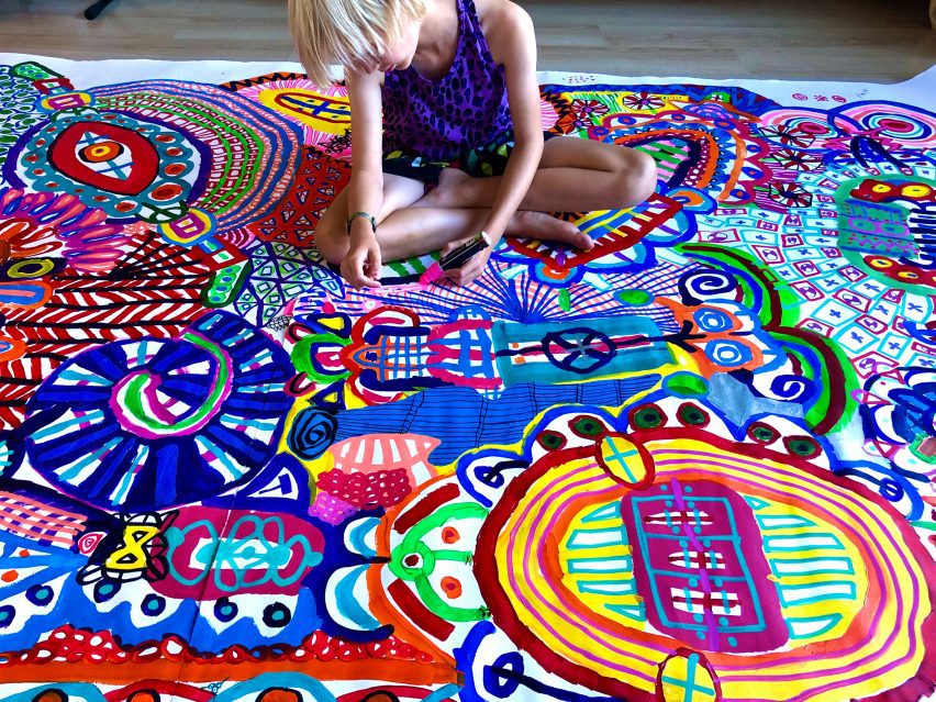 Alf Bärbel Wit painting designs for his Moooi rugs