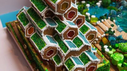 a honeycomb building made of gingerbread