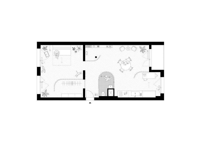 New floor plan of Neuhäusl Hunal apartment renovation in Prague