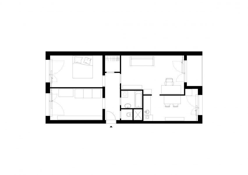 Old floor plan of Neuhäusl Hunal apartment renovation in Prague