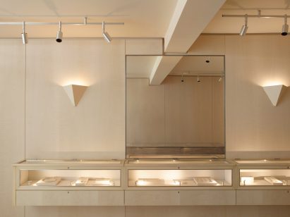 Wood panelled walls and display cases