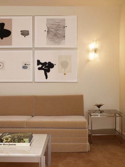 A brown mohair velvet sofa
