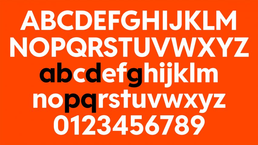 white and black type on an orange background