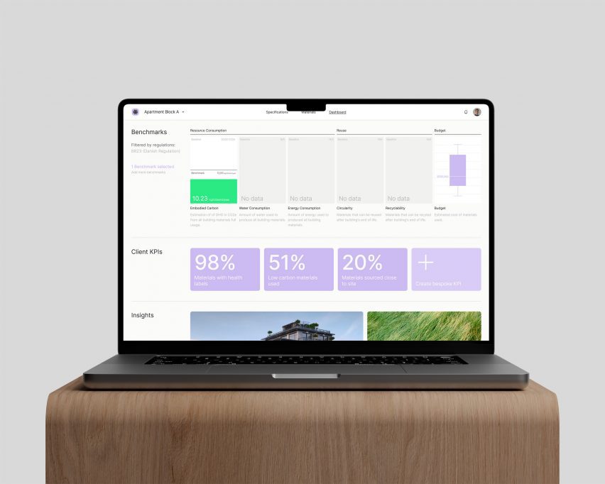 Image of laptop showing the dashboard view on Revalu's digital platform, with benchmarks and KPIs visualised in large infographics