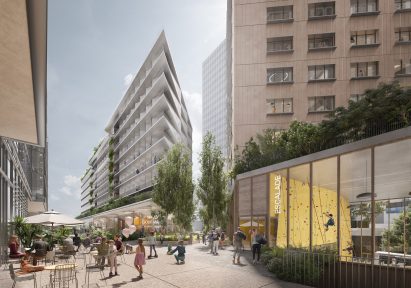 Ground floor and public space in the mixed use development in Paris business district by RSHP