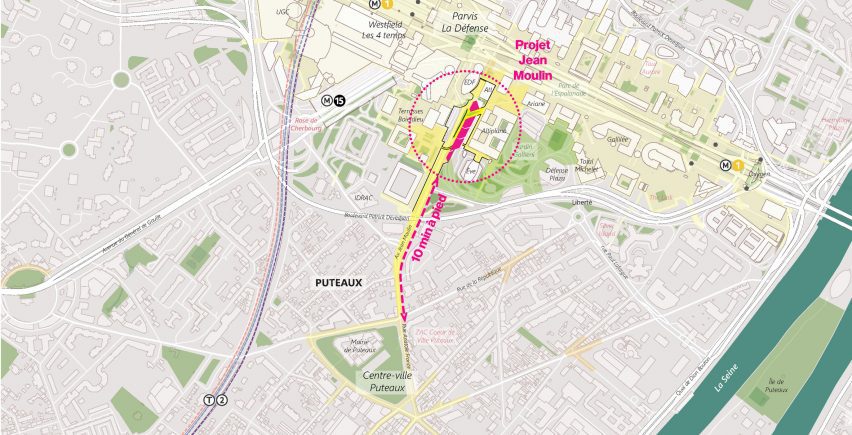 Site plan of mixed use development in Paris business district by RSHP