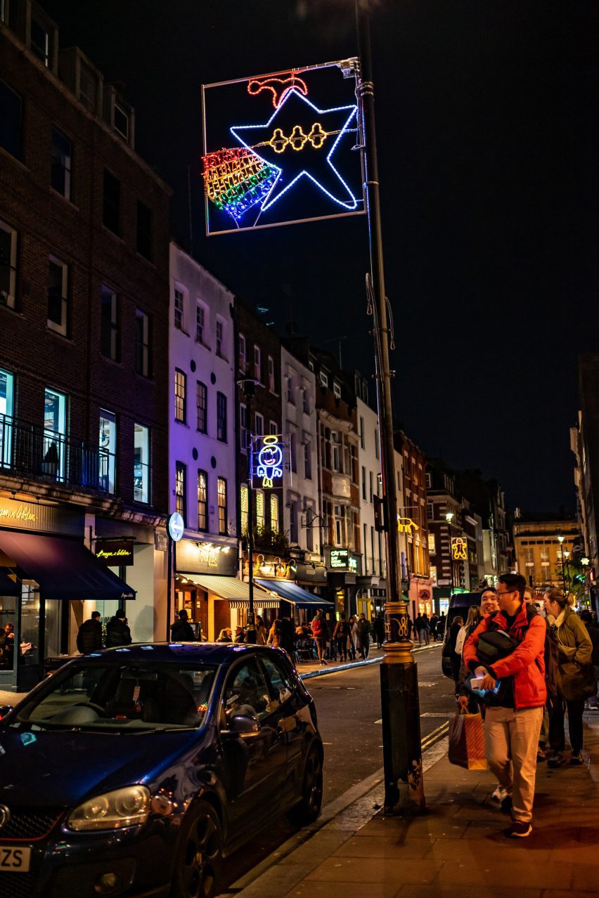 The Soho Kids Xmas Lights 2023 displays designs by students at Soho Parish Primary school