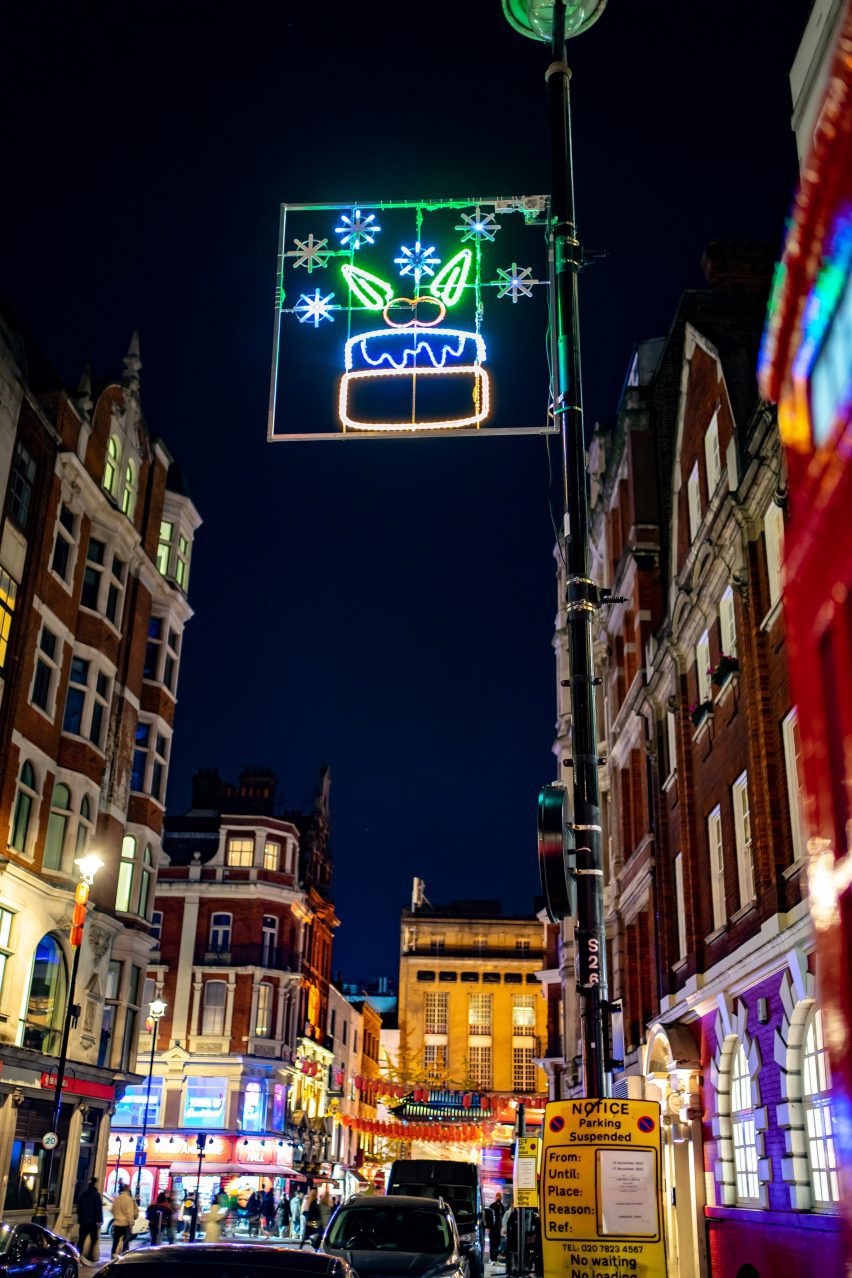 The Soho Kids Xmas Lights 2023 displays designs by students at Soho Parish Primary school