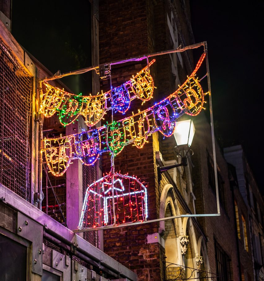 The Soho Kids Xmas Lights 2023 displays designs by students at Soho Parish Primary school