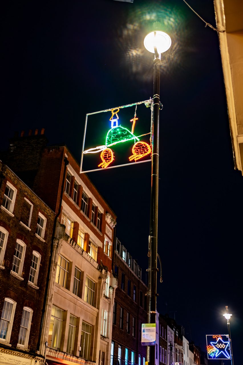 The Soho Kids Xmas Lights 2023 displays designs by students at Soho Parish Primary school